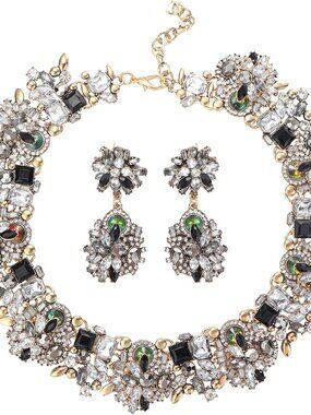 Bib Statement Necklace for Women Chunky Choker Necklace and Earrings Set Vintage